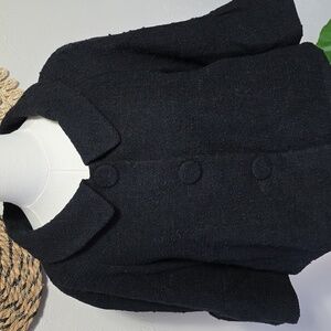 Theory Black Brushed Wool Bell Sleeve Timeless Classic Cropped Pea Coat Womens S